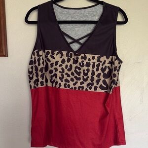 Stylish Leopard Print Tank Top - Red and Black